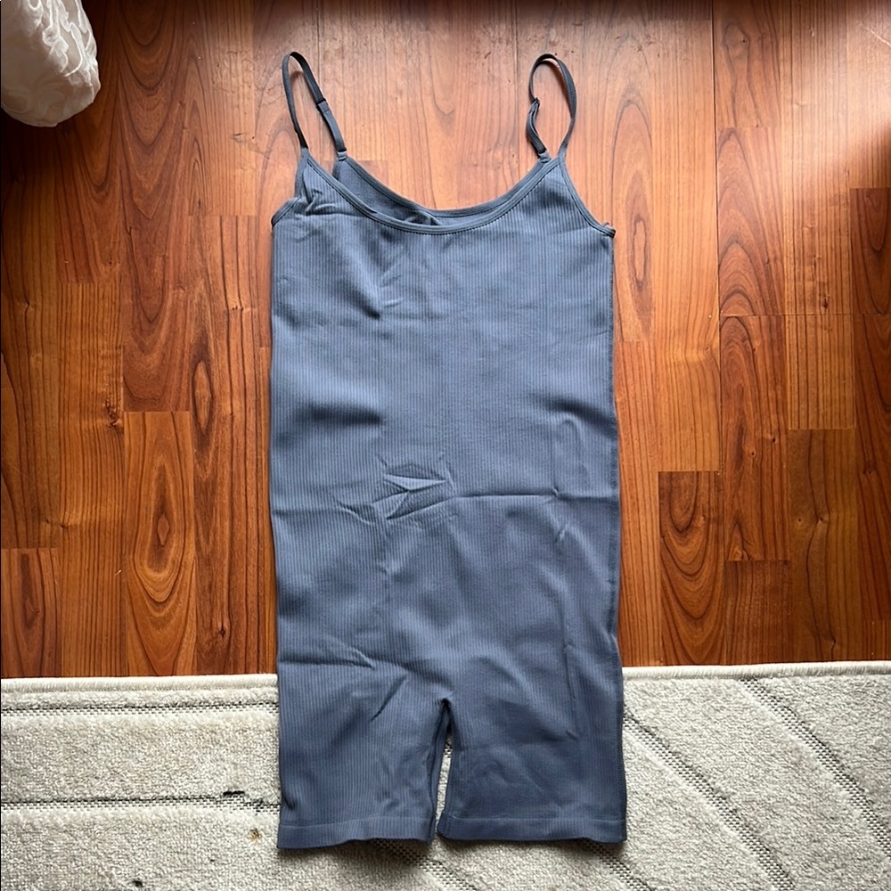 Blue Ribbed Sleeveless Jumpsuit
